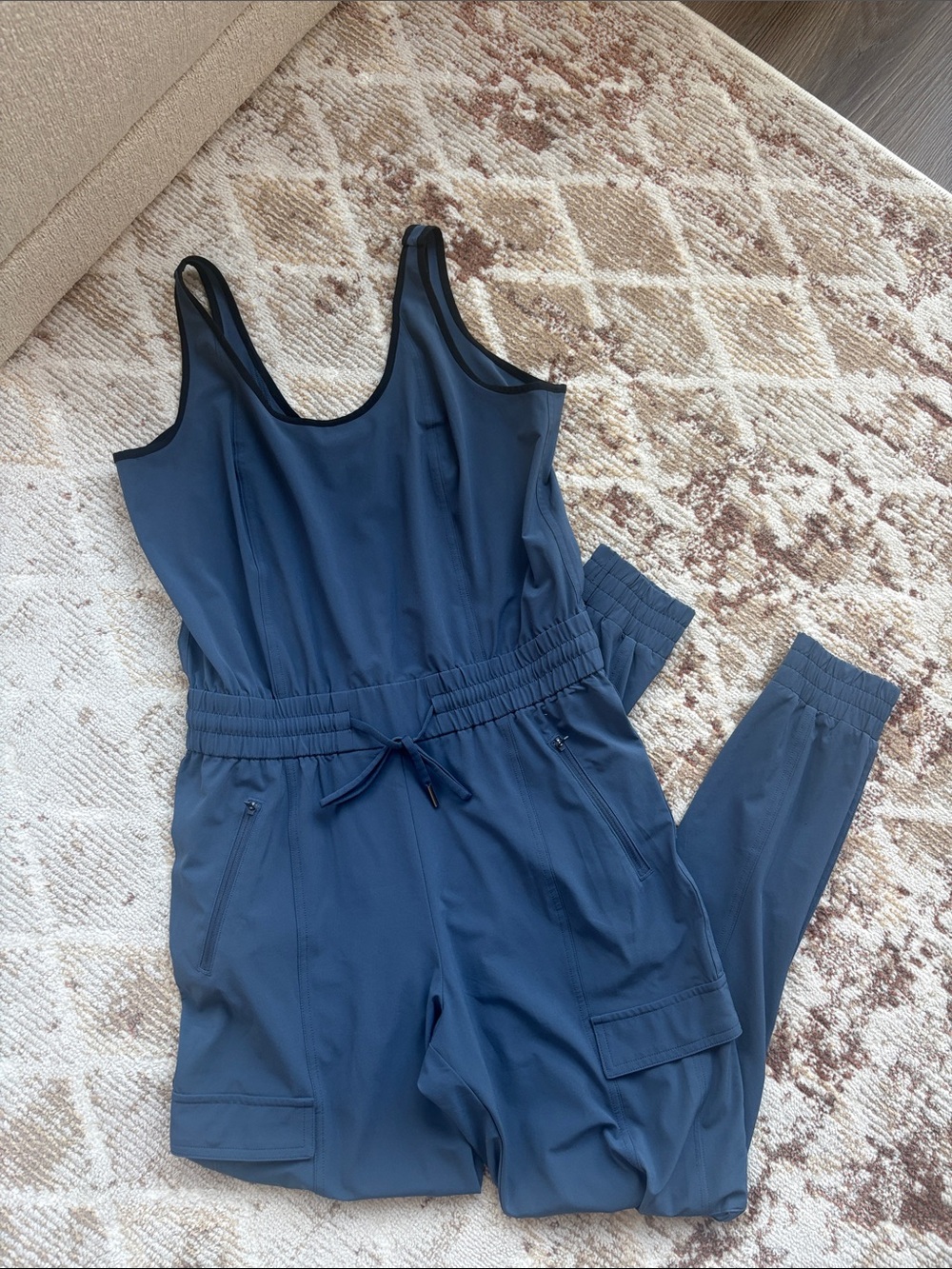 Athleta Navy Sleeveless Utility Jumpsuit with Drawstring Waist